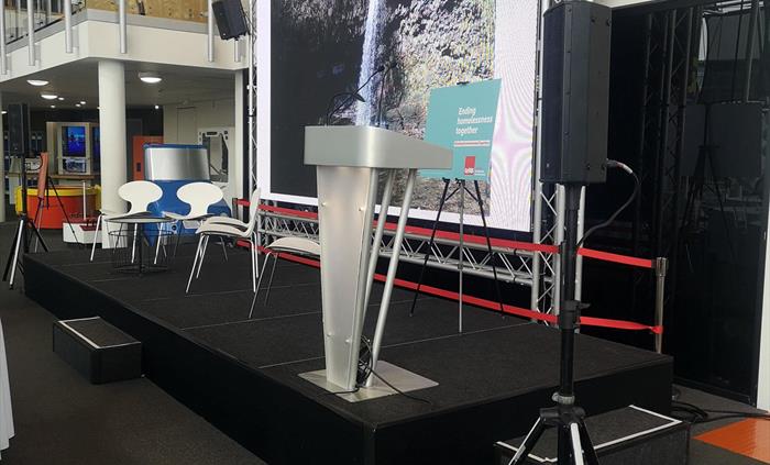 Video wall and stage set up on Exhibition Floor